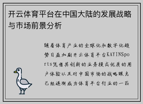 开云体育平台在中国大陆的发展战略与市场前景分析